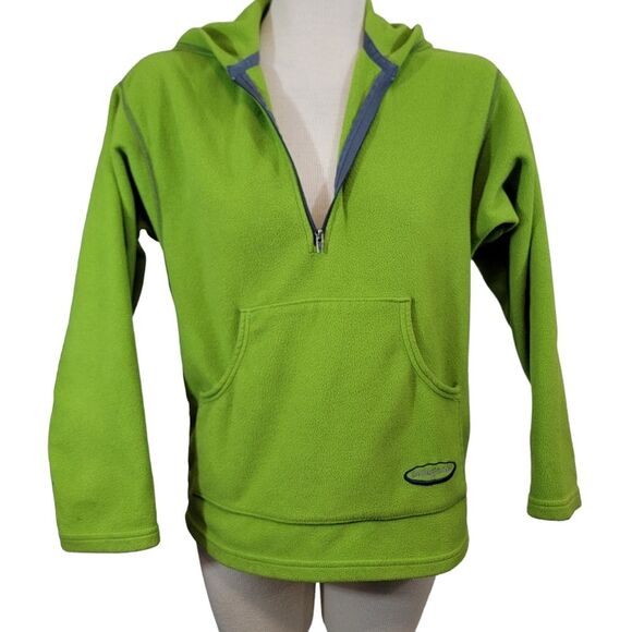 PATAGONIA Lime Green Pullover 1/4 Zip Hooded Fleece size Kids L - Picture 1 of 7